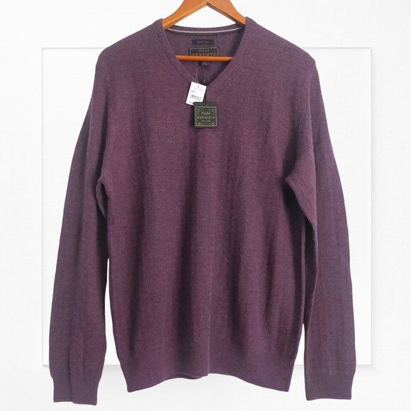 JoS. A. Bank Men's Wool Sweater L Burgundy Pullover V Neck Classic Menswear NEW - Picture 8 of 8